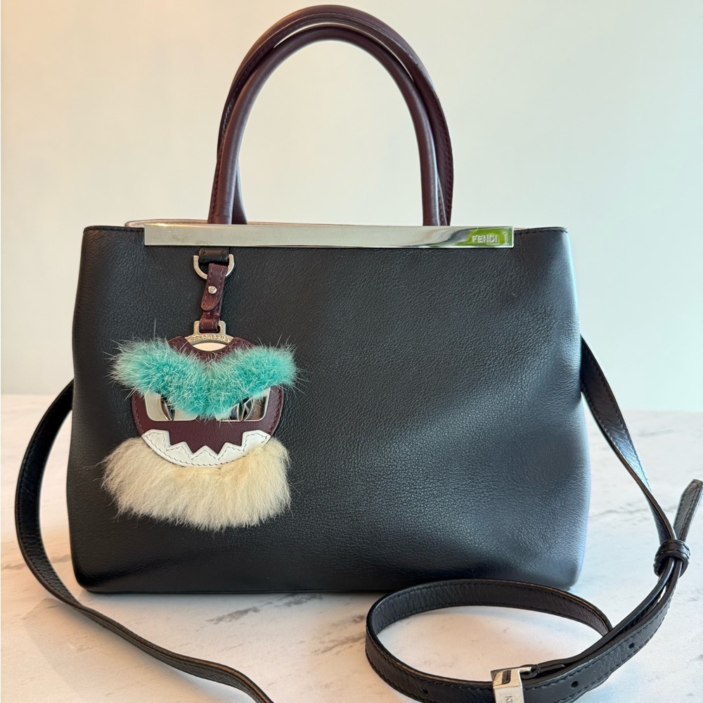 Fendi Black Leather Mini Monster Eye 2Jours Tote Bag